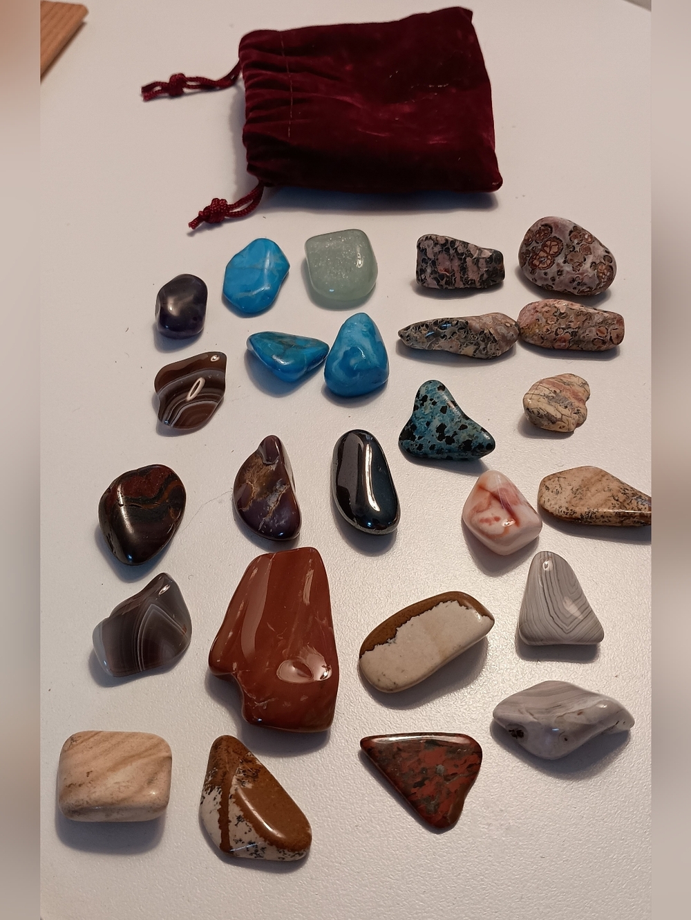 25 Polished Tumbled Gemstone Mix with Velvet Pouch - Multicolor